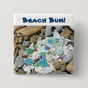 Strandbummler! Knöpfe Blaues Meer Glas Treibholz F Button