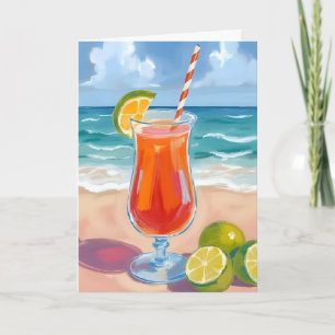 Strandcocktail   Ozeanwellen Aquarellmalerei Karte