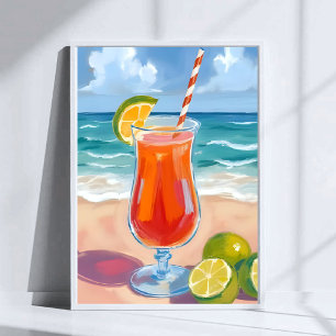 Strandcocktail Ozeanwellen Aquarellmalerei Poster