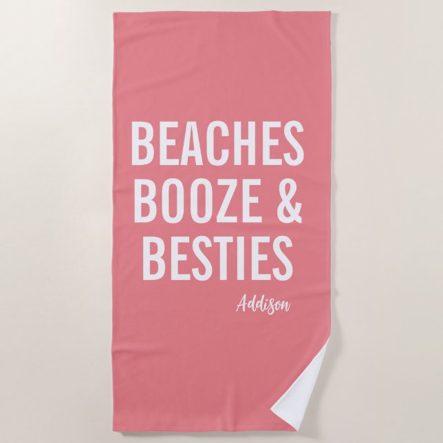 Strände Booze & Besties Coral Beach Handtuch (Vorderseite)