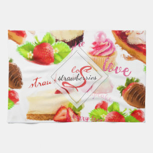 Strandfarbe Erdbeeren Süßigkeiten Liebe Monogram Küchentuch