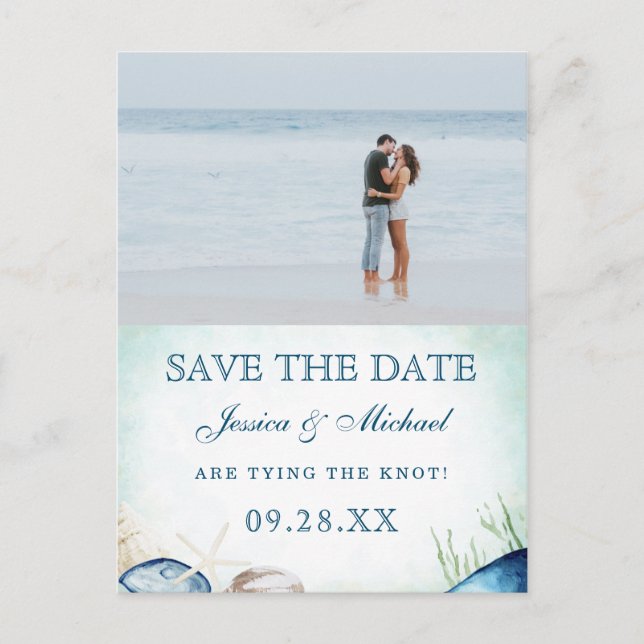 Strandfarben-Foto Save the Date Einladungspostkarte (Vorderseite)