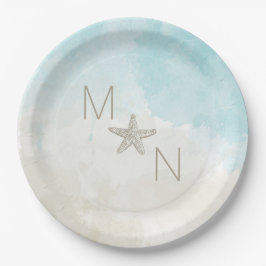 Strandfarben mit Seestern Pappteller