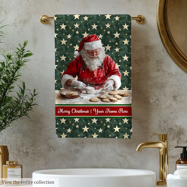 Strandfarbene Santa Bath Handtücher mit Familienna (Watercolor Santa Bath Towels with Family Name)