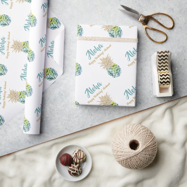 Strandfarbener tropischer Ananas Strand Geburtstag Geschenkpapier (Kunsthandwerk)