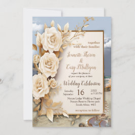 Strandfeste mit weißen Blume und Perlen Einladung