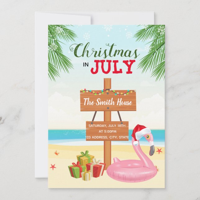 Strandfeste Weihnachten im Juli Party Einladung (Vorderseite)