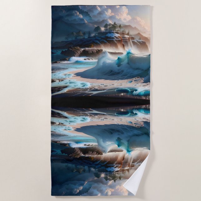 Strandfront Ocean Waves Landschaft 1 Strandtuch (Vorderseite)