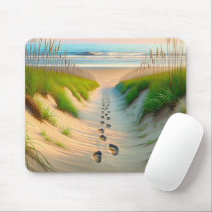 Strandfußabdrücke in Sand Mousepad