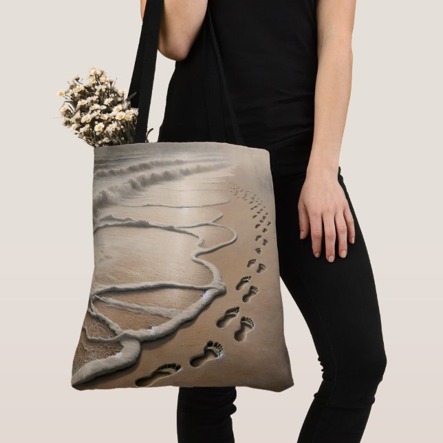 Strandfußabdrücke in Sand Tasche (Von Nahem)