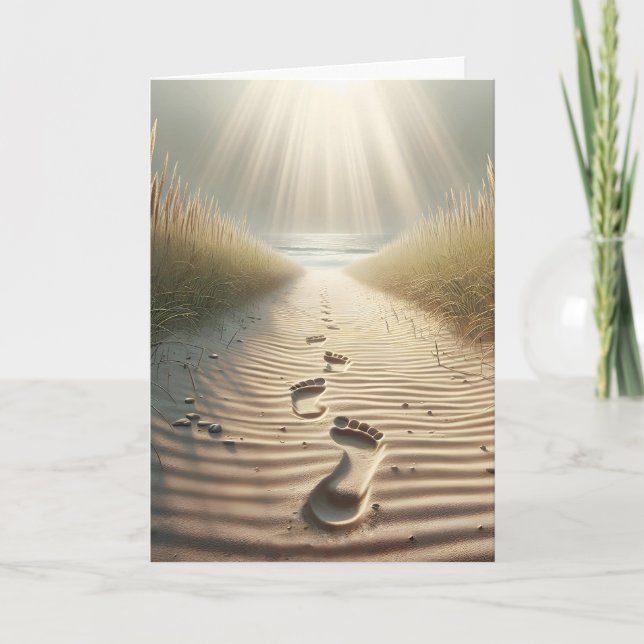 Strandfußabdrücke und Sonnenbänke zum Geburtstag Karte (Vorderseite)