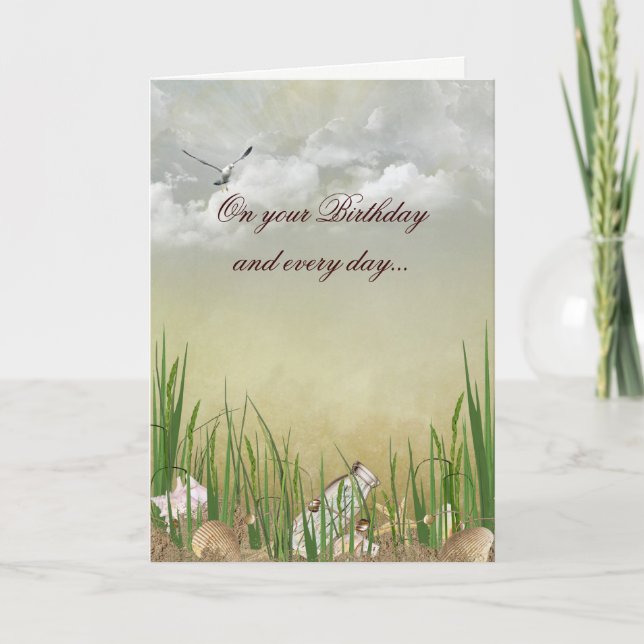 Strandgeburt mit Möwen Karte (Vorderseite)