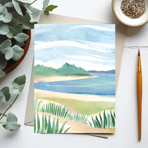 Strandgrasbucht   Wasserfarbe Ozean Küstenmeer Postkarte