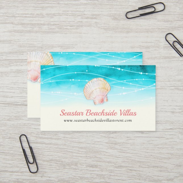 Strandgrundstück Muschel Aquarell Condo lassend  Visitenkarte (Vorderseite/Rückseite Beispiel)