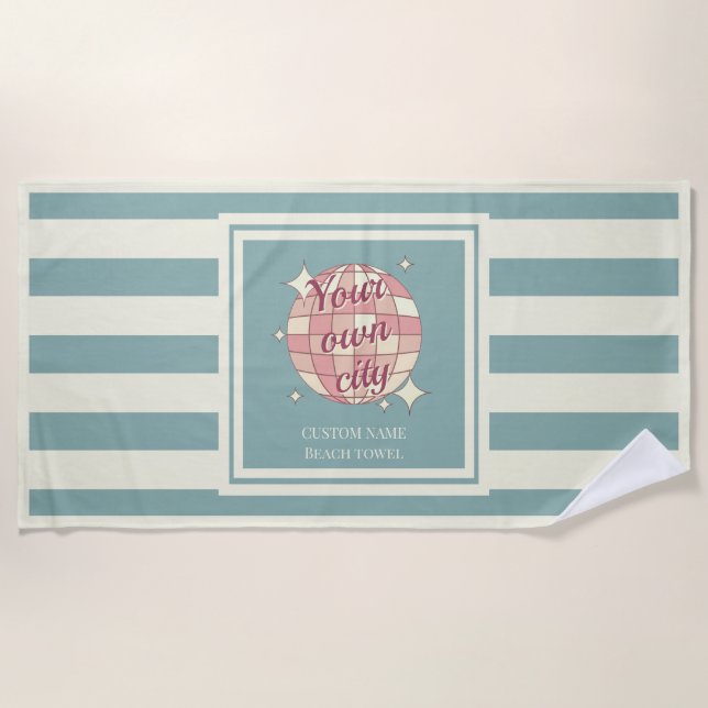 Strandhandtuch aquamarin beige personalisierbarer  (Vorderseite)