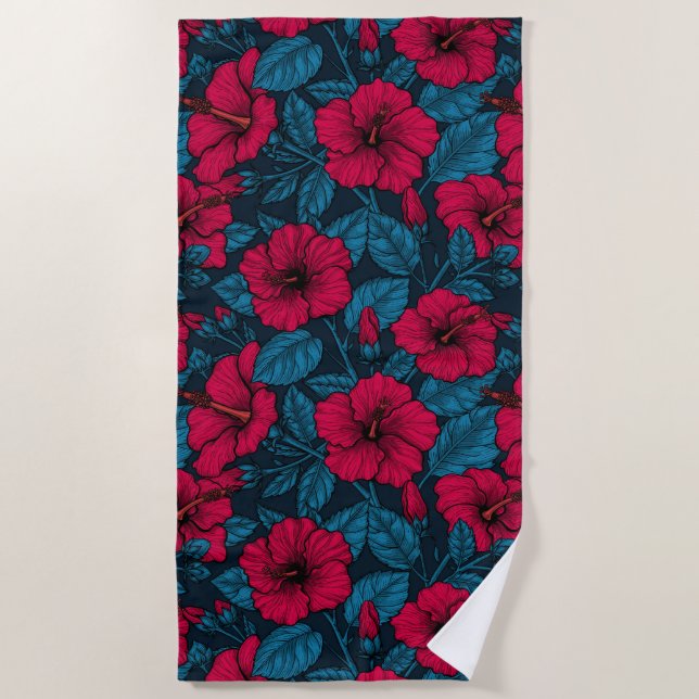 Strandhandtuch aus Rotem Hibiskus Blume (Vorderseite)