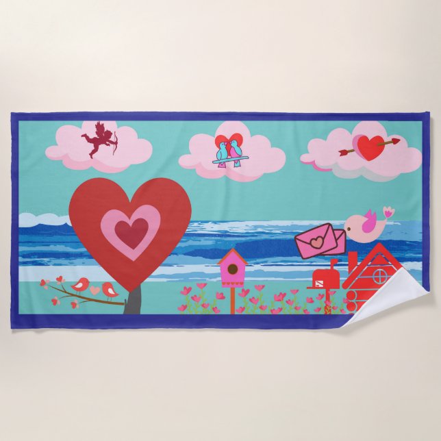 Strandhandtuch mit Liebe Cupid Landschaft (Vorderseite)