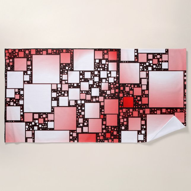 Strandhandtuch mit weißem und rotem Quadrat (Vorderseite)