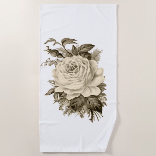 Strandhandtuch Vintag Weiße Rosenblüte (Vorderseite)