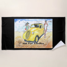 Strandhandtuch von 1937 Fiat Topolino (auf schwarz