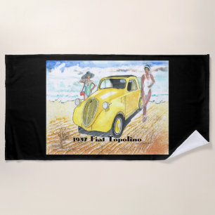 Strandhandtuch von 1937 Fiat Topolino (auf schwarz
