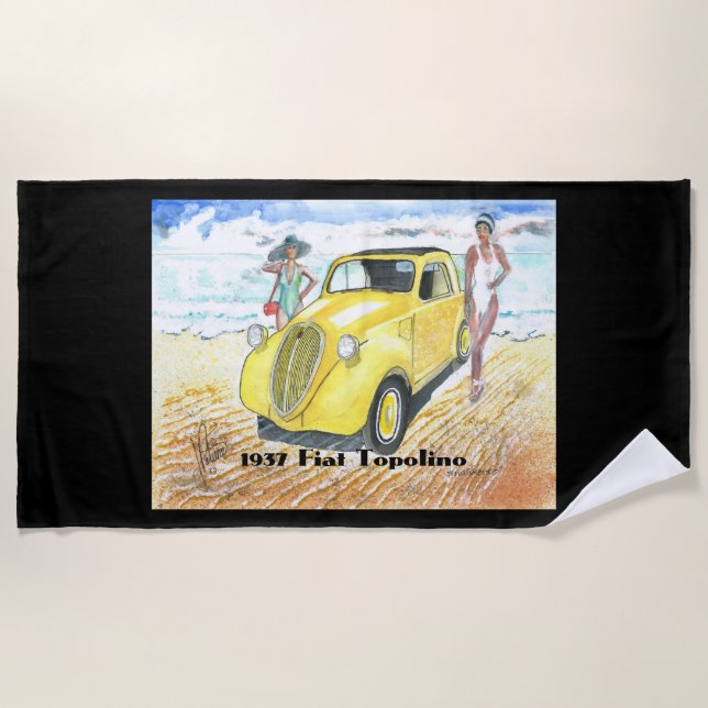 Strandhandtuch von 1937 Fiat Topolino (auf schwarz (Vorderseite)