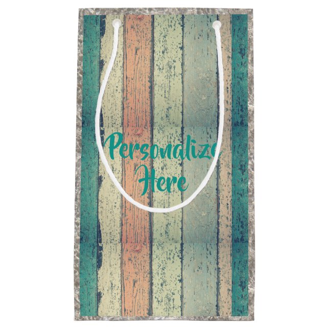 Strandhaus aus gestrichenem Holz aquamarin rosa Sa Kleine Geschenktüte (Vorderseite)