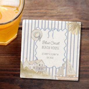 Strandhaus Blau Küsten Chic Blaue Streifen Steinuntersetzer