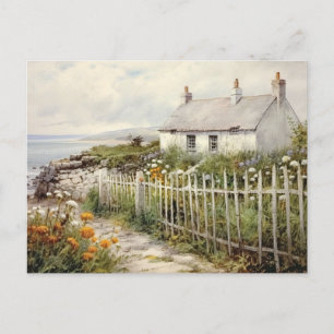 Strandhaus Cottage Meereszaun Urlaub Vintage Postkarte
