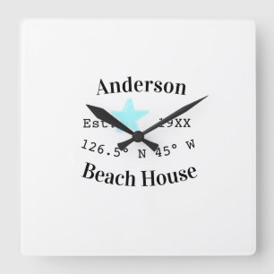 Strandhaus Datum Jahr benutzerdefinierte Koordinat Quadratische Wanduhr