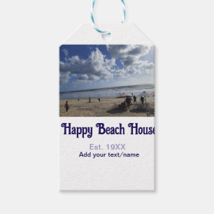 Strandhaus est. Jahr hinzufügen Foto Breitengrad L Geschenkanhänger