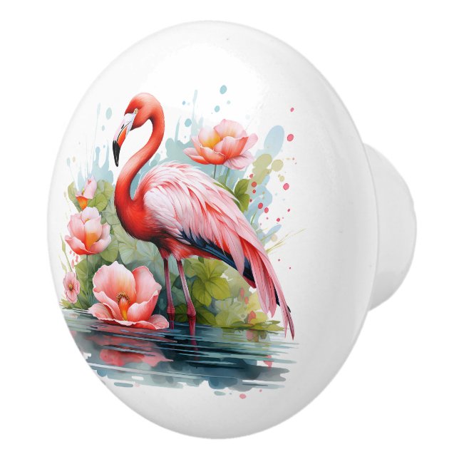 Strandhaus für niedliche Flamingos Keramikknauf (Rechts)