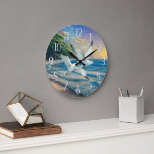 Strandhaus für niedliche Fliegenflieger Große Wanduhr