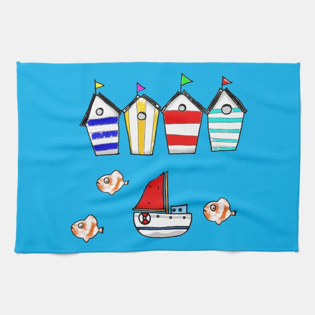 Strandhaus mit Meerwasser Geschirrtuch (Horizontal)