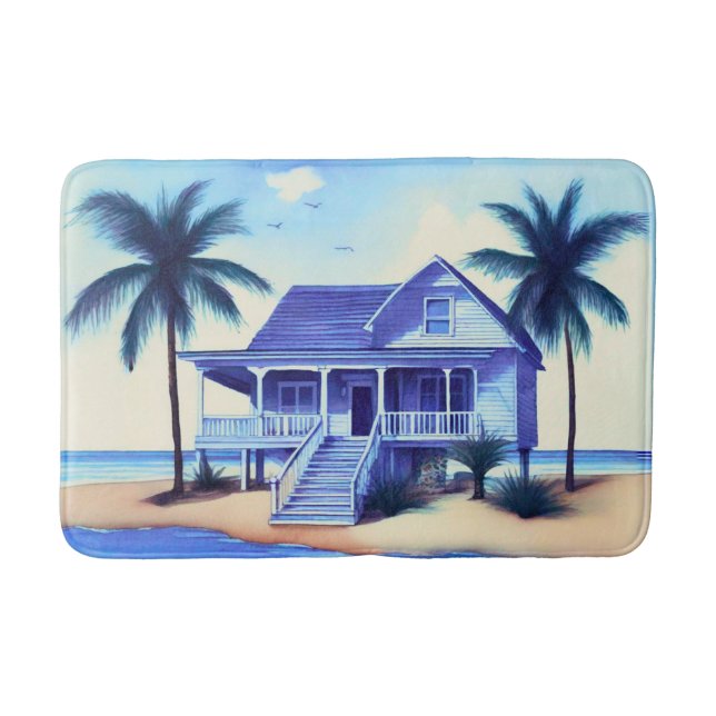 Strandhaus mit Palmen Badematte (Vorderseite)