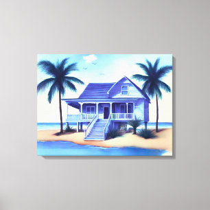 Strandhaus mit Palmen Leinwanddruck