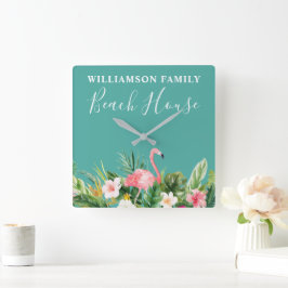 Strandhaus mit tropischen Flora Quadratische Wanduhr