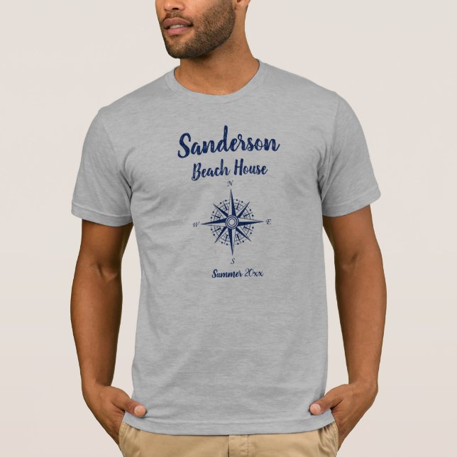 Strandhaus Nautic Navy Blue Compass Coastal T-Shirt (Vorderseite)