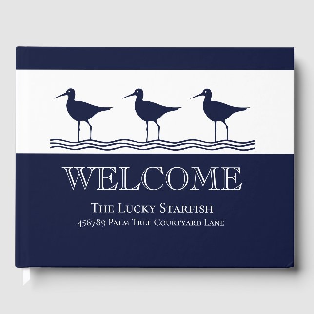 Strandhaus Nautic Navy Blue White Sandpiper Gästebuch (Vorderseite)