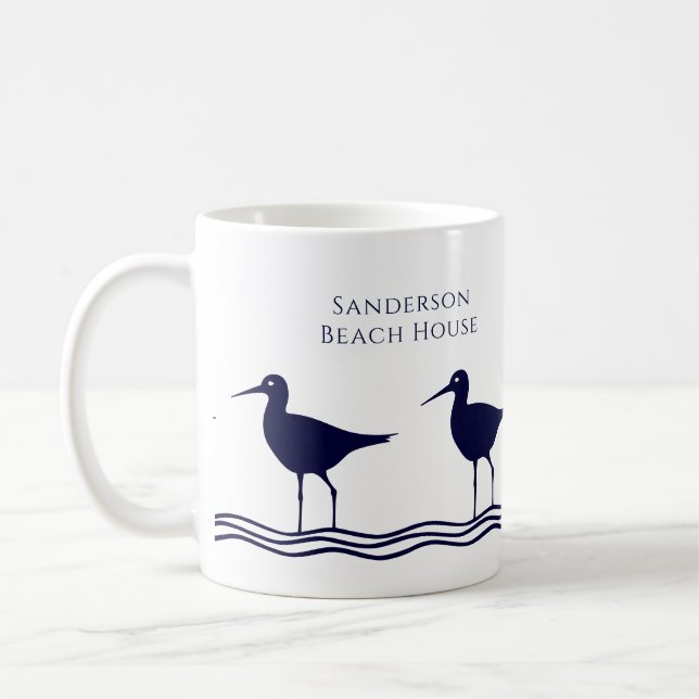 Strandhaus Nautic White Navy Blue Sandpipers Kaffeetasse (Links)