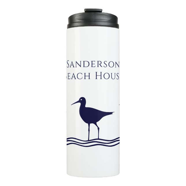 Strandhaus Nautic White Navy Blue Sandpipers Thermosbecher (Vorderseite)
