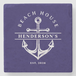 Strandhaus nautischer Anker Blau marine Urlaub Steinuntersetzer