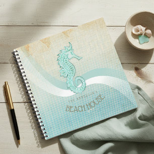 Strandhaus-Seepferdchen Aqua Blau ID623 Notizbuch