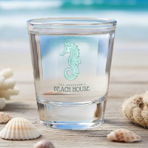 Strandhaus-Seepferdchen Aqua Blau ID623 Schnapsglas