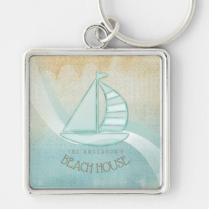 Strandhaus Segelboot Nautical Aqua Blau ID623 Schlüsselanhänger