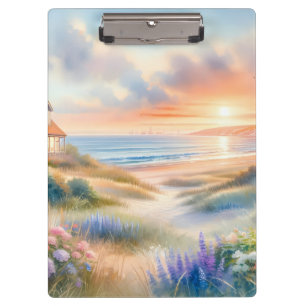 Strandhaus-Sonnenuntergang-Dünen Aquarell Klemmbrett