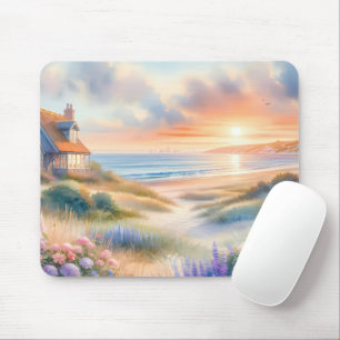 Strandhaus-Sonnenuntergang-Dünen Aquarell Mousepad