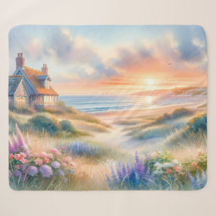Strandhaus-Sonnenuntergang-Dünen Aquarell Sherpadecke
