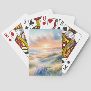Strandhaus-Sonnenuntergang-Dünen Aquarell Spielkarten