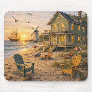 Strandhaus Sonnenuntergang Segelszene Mauspad